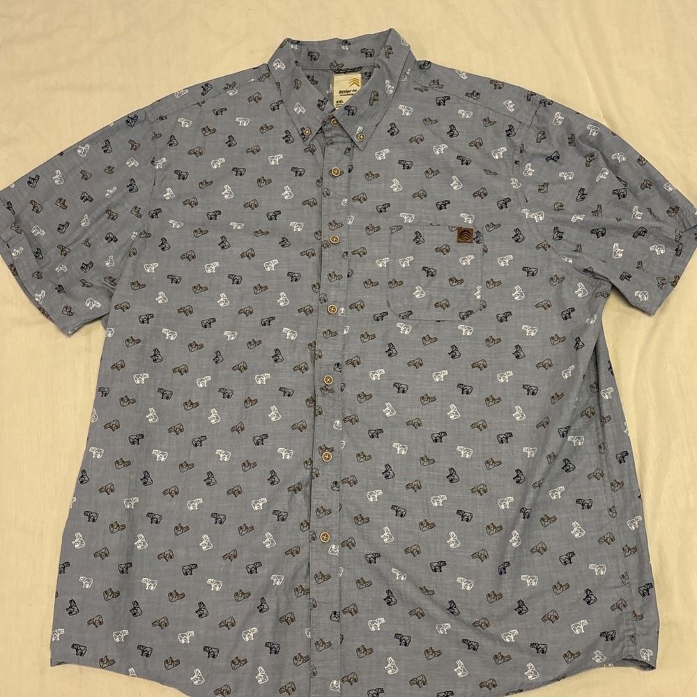 EUC Solaris Outdoors All over Bear Grizzly‎ Short Sleeve Camp Shirt Men's XXL